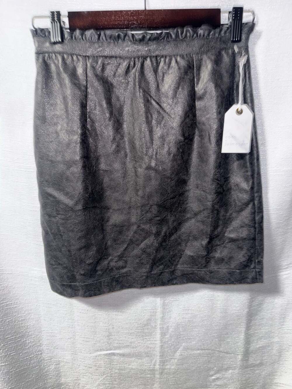 coco + jaimeson Black Faux Leather Mini Skirt with Ruffle Waist